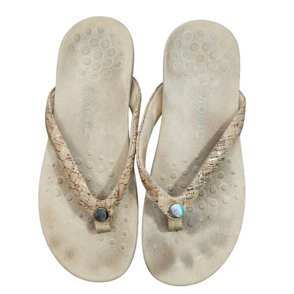 VIONIC Mona Cork Flip Flop Slide Sandals‎ 8 Tan Beach Casual Minimalist - Picture 1 of 7